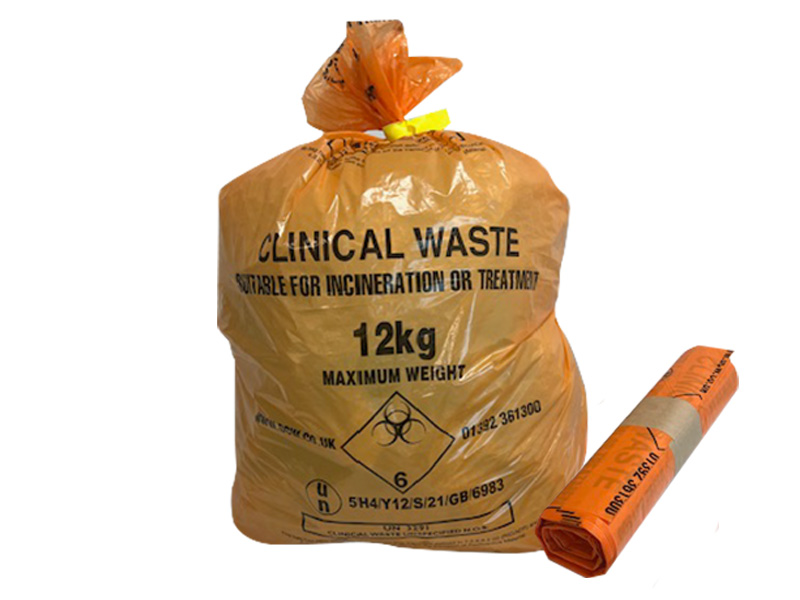 12kg orange clinical waste bags - roll of 25 bags