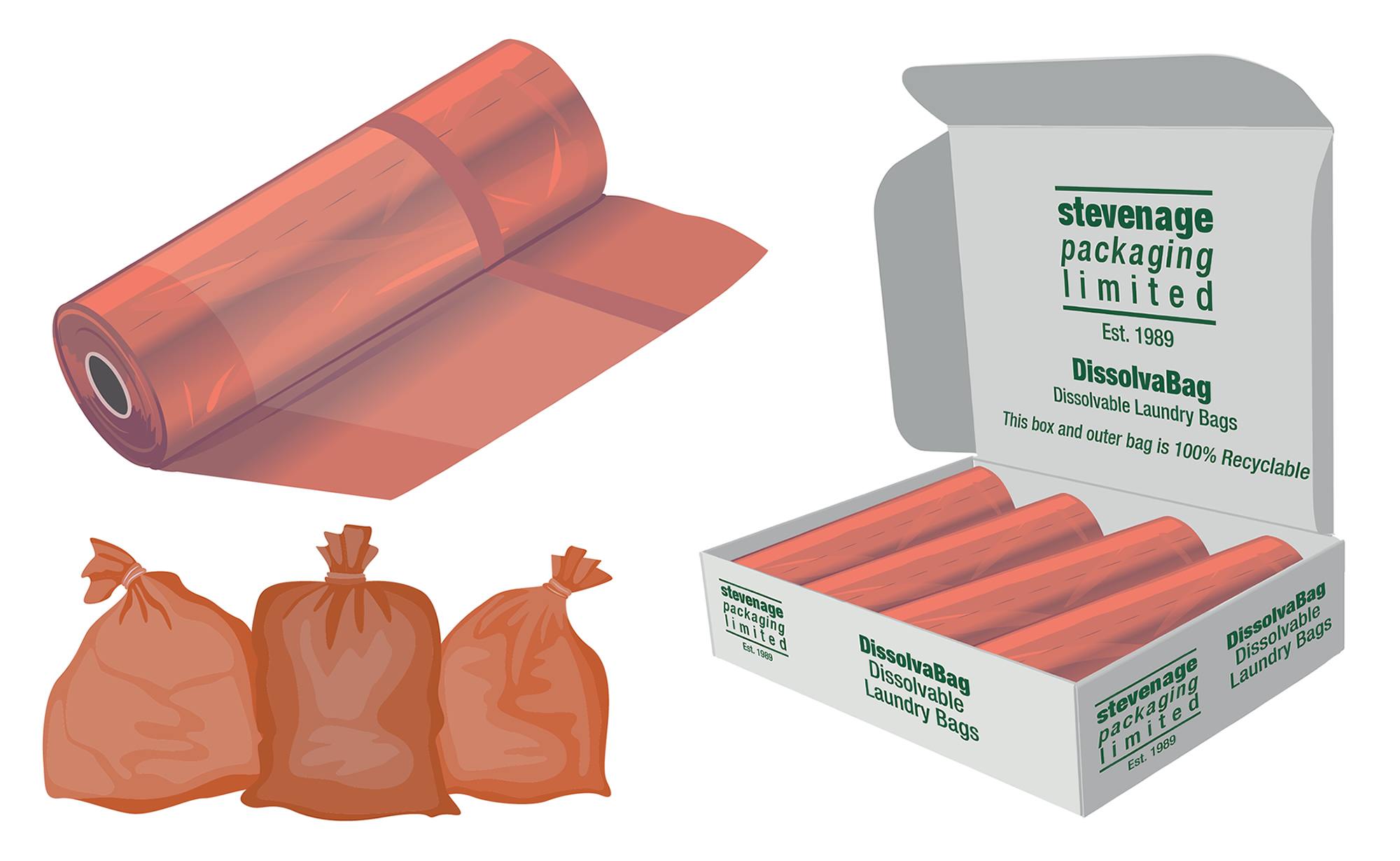 Case of 200 Red Laundry Bags with Soluble Dissolving Strip 